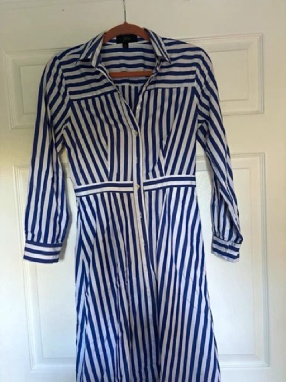 J. Crew Blue and White Striped Shirt Dress